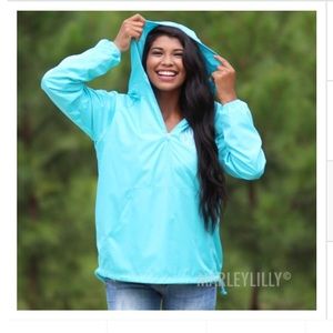 Monogrammed w/ initials AML light blue rain jacket